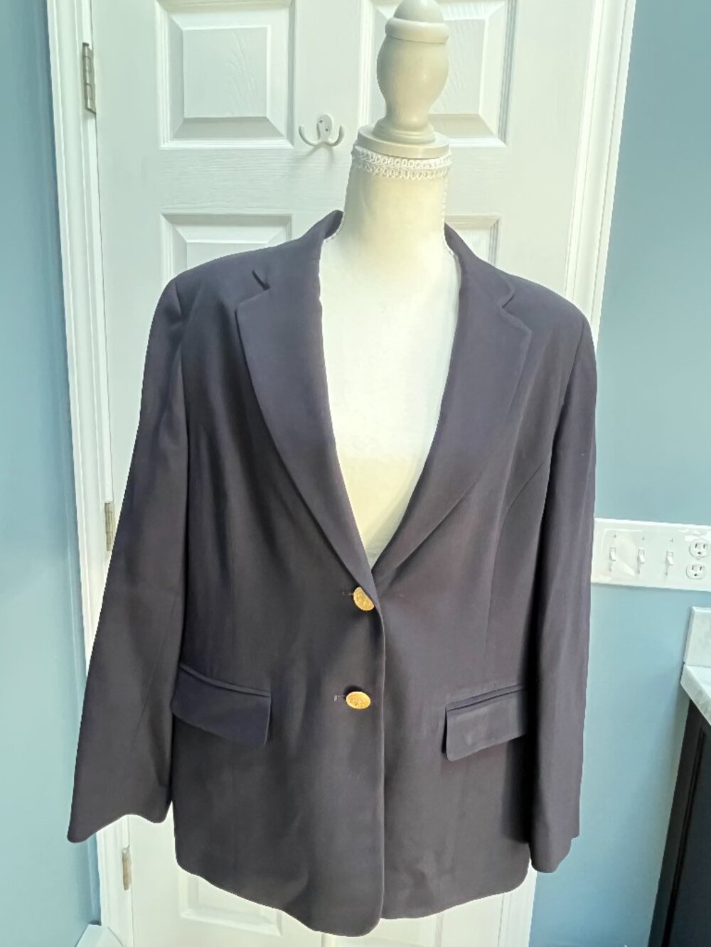 Talbots Women's 14P Classic Navy Blue Gold Button Blazer